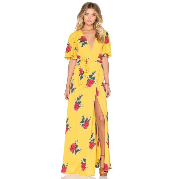 Privacy Please Kimono Floral Dress in Canary Size Medium Flawed - Picture 1 of 15